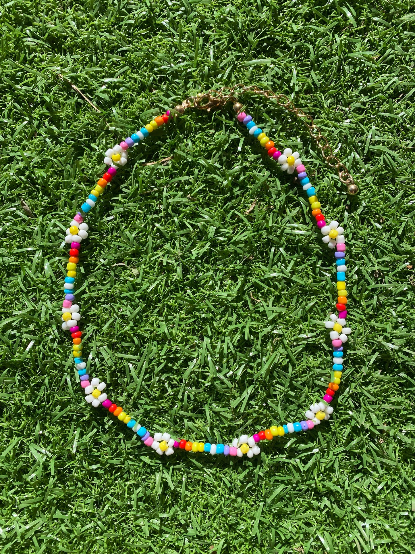 Rainbow Beaded Flower Necklace