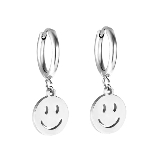 Hypoallergenic Silver Smiley Face Earrings