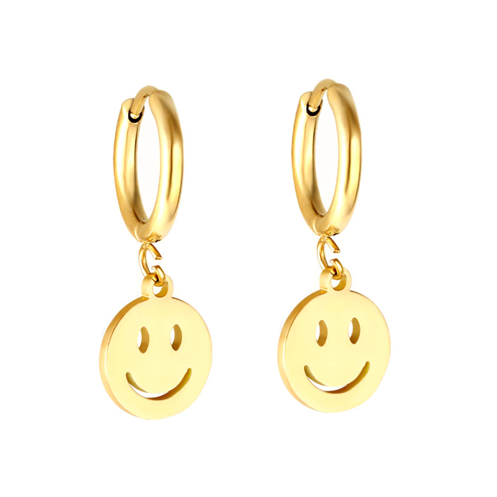 Hypoallergenic Gold Smiley Face Earrings