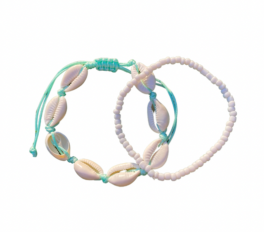 Blue Oceanic Shell Anklet Duo